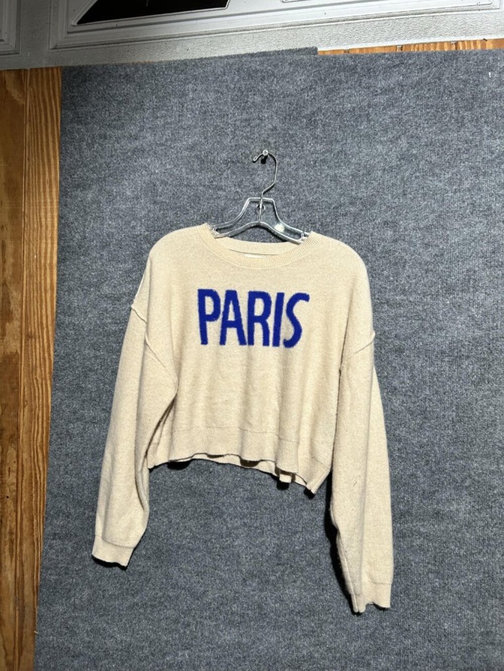 Pilcro Sweater Womens Small Beige Cashmere Paris Cropped Crewneck Pullover